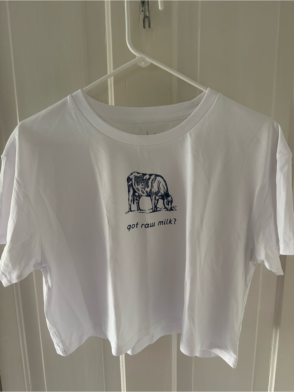 White 'Got Raw Milk?' Graphic Crop Tee